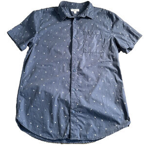 Rails Shirt Mens L Blue Geometric Print 100% Cotton Button Up Short Sleeve